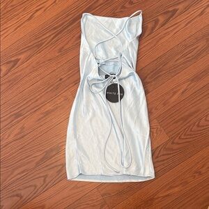 White Fox Boutique Sky Blue silk Back tie Dress
